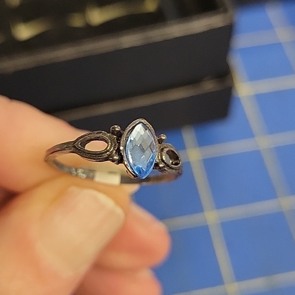 Aquamarine Dark Silver Tone Ring Size 8.5